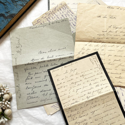 1910s - 20 French letters - Bundle of Antique French Letters – Handwritten 1910s Ephemera – Cursive Script, Ink, Mixed Paper Styles