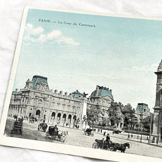 1900s - Vintage Paris Postcard - La Cour du Carrousel - Louvre Palace - French Architecture - Horse Carriages - Early 20th Century