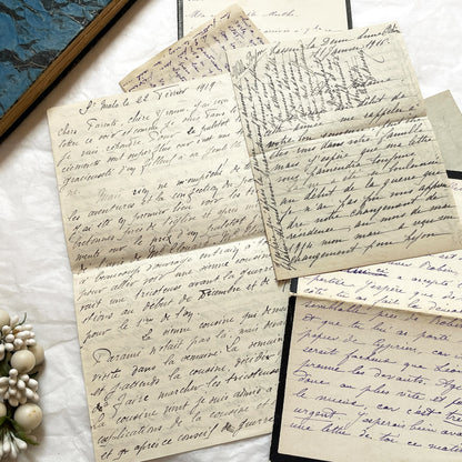 1910s - 20 French letters - Bundle of Antique French Letters – Handwritten 1910s Ephemera – Cursive Script, Ink, Mixed Paper Styles