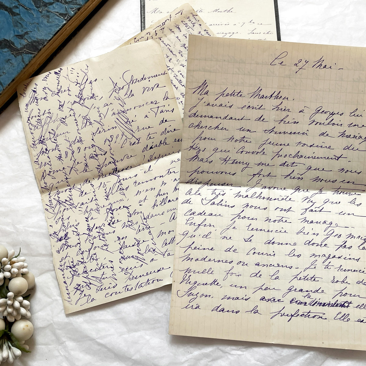 1910s - 20 French letters - Bundle of Antique French Letters – Handwritten 1910s Ephemera – Cursive Script, Ink, Mixed Paper Styles