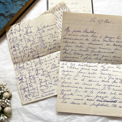 1910s - 20 French letters - Bundle of Antique French Letters – Handwritten 1910s Ephemera – Cursive Script, Ink, Mixed Paper Styles