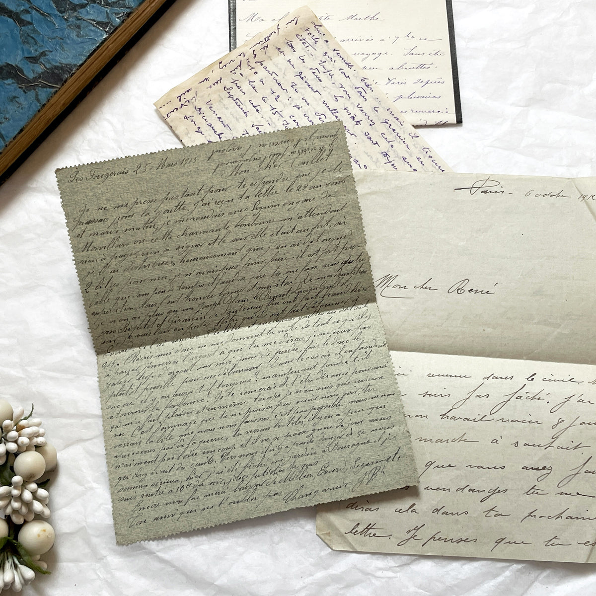 1910s - 20 French letters - Bundle of Antique French Letters – Handwritten 1910s Ephemera – Cursive Script, Ink, Mixed Paper Styles