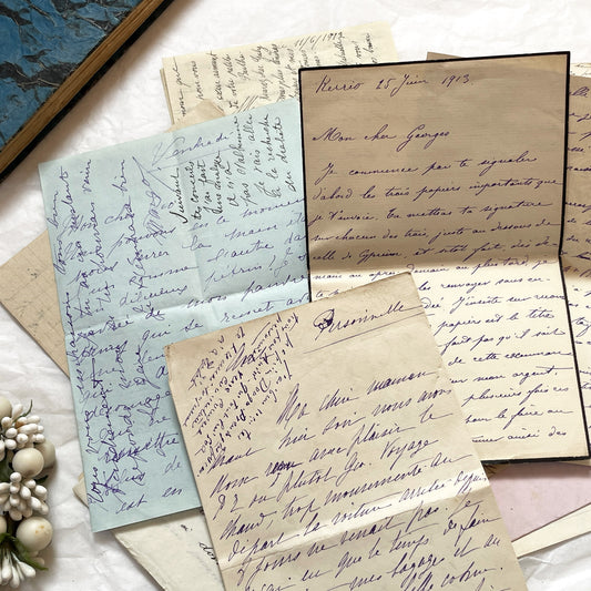 1910s - 20 French letters - Bundle of Antique French Letters – Handwritten 1910s Ephemera – Cursive Script, Ink, Mixed Paper Styles