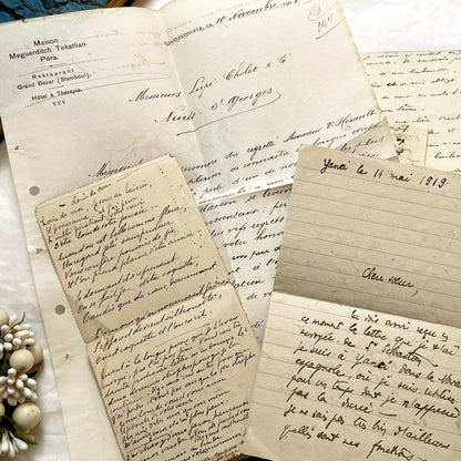 1910s - 20 French letters - Bundle of Antique French Letters – Handwritten 1910s Ephemera – Cursive Script, Ink, Mixed Paper Styles