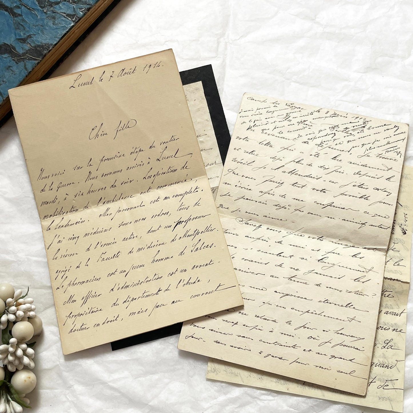 1910s - 20 French letters - Bundle of Antique French Letters – Handwritten 1910s Ephemera – Cursive Script, Ink, Mixed Paper Styles