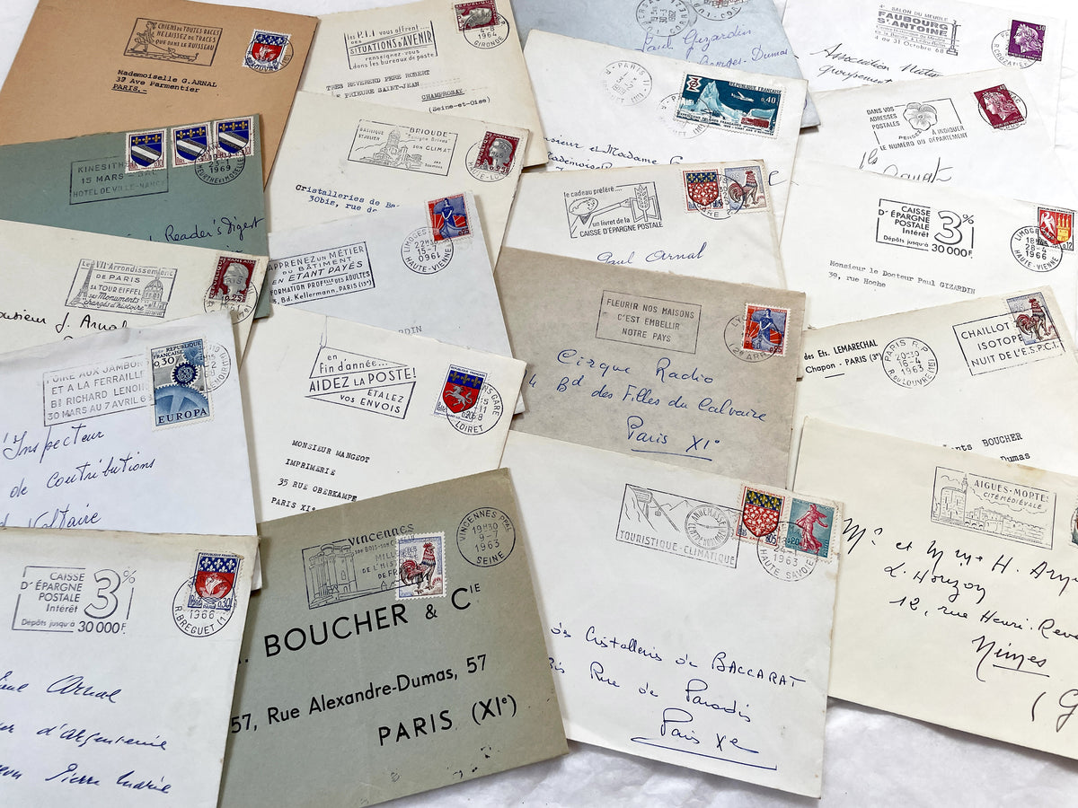 1960s - Lot of 20 Vintage French Envelopes – 1960s Ephemera for Junk Journals, Collage & Paper Crafts
