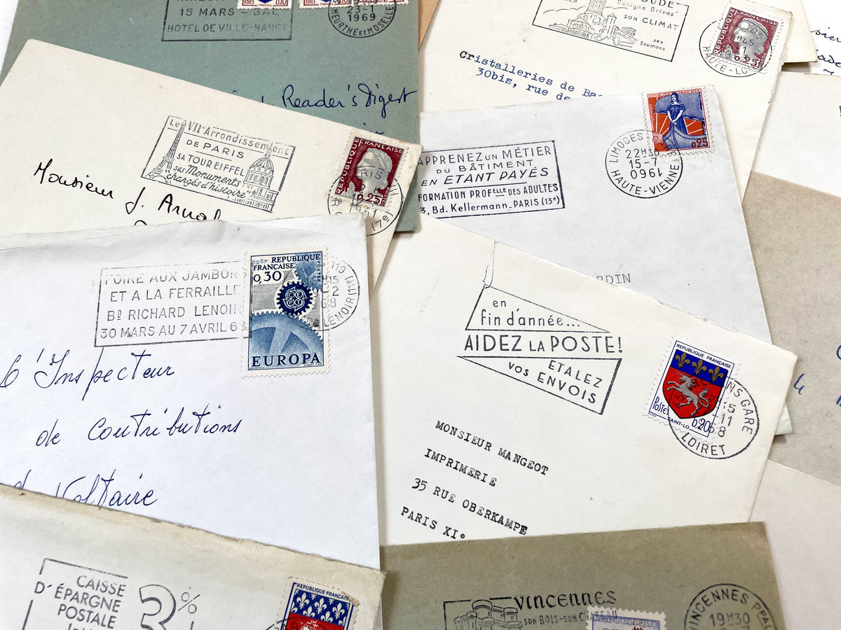 1960s - Lot of 20 Vintage French Envelopes – 1960s Ephemera for Junk Journals, Collage & Paper Crafts