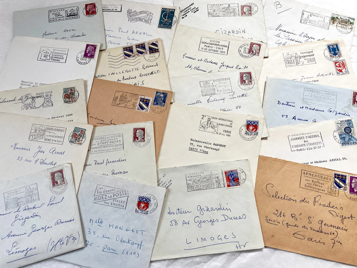 1960s - Lot of 20 Vintage French Envelopes – 1960s Ephemera for Junk Journals, Collage & Paper Crafts