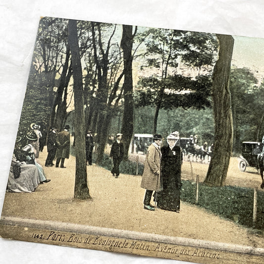 1900s - Vintage Paris Postcard - Bois de Boulogne Avenue des Acacias Morning Scene - French Ephemera - Belle Epoque Stroll