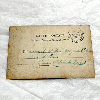 1900s - French Hand - Tinted Mistletoe Postcard - Cherub & Woman