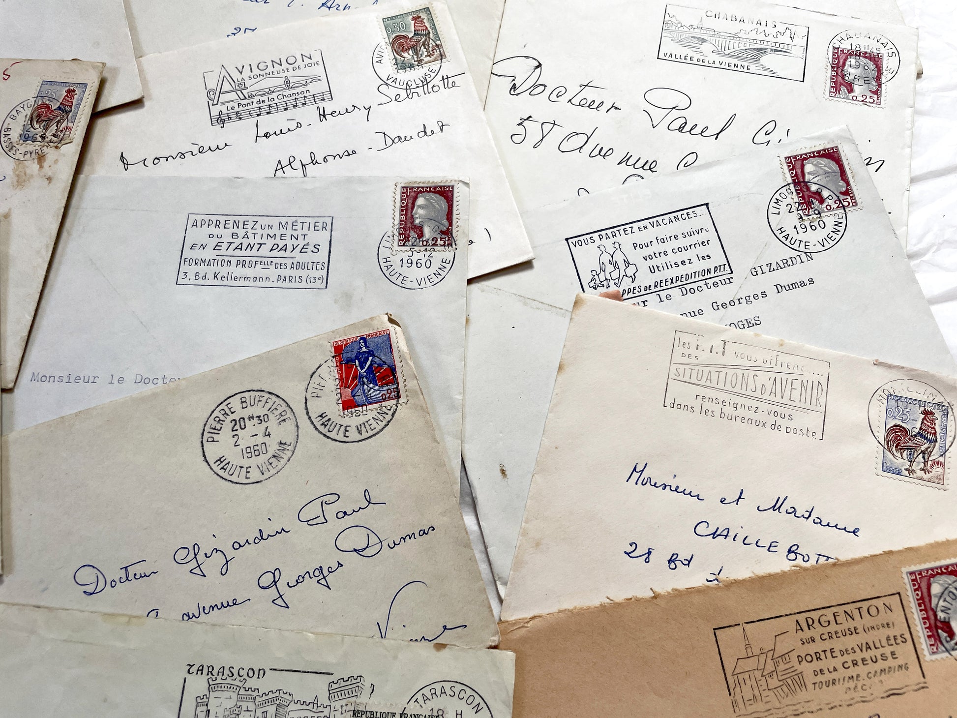 1960s - Lot of 20 Vintage French Envelopes – 1960s Ephemera for Junk Journals, Collage & Paper Crafts