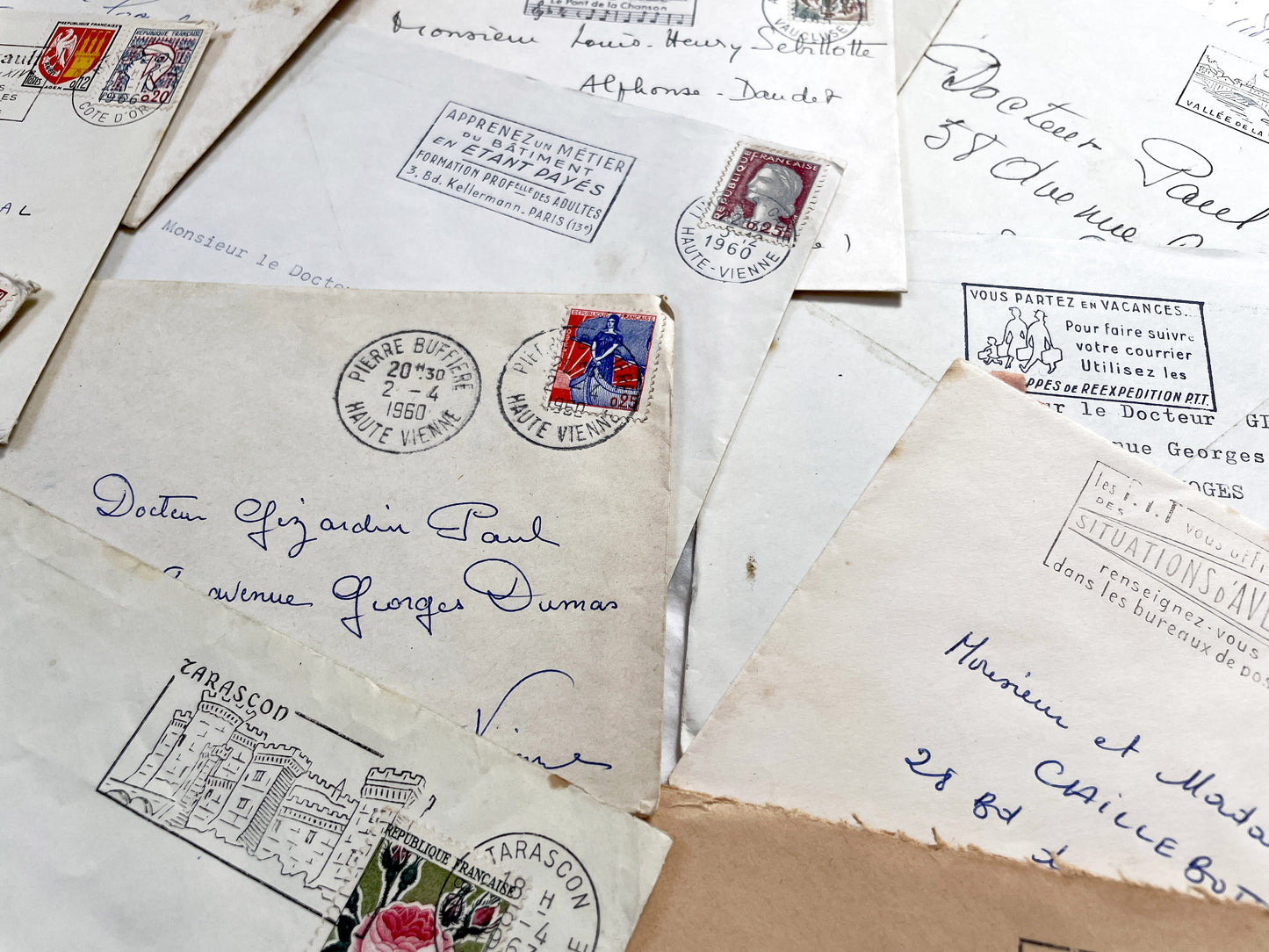 1960s - Lot of 20 Vintage French Envelopes – 1960s Ephemera for Junk Journals, Collage & Paper Crafts