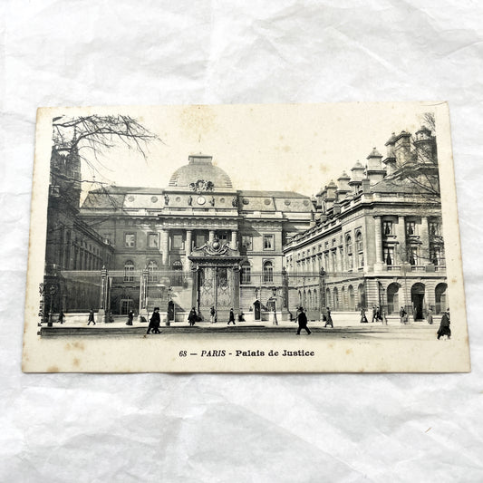1910s - Paris Palais De Justice Vintage Postcard - French Architecture Historic Building - Black And White Photography Souvenir