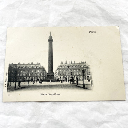 1900s - Vintage Paris Postcard - Place Vendome - Historic French Capital City Square - Napoleonic Column - Parisian Urban Scene