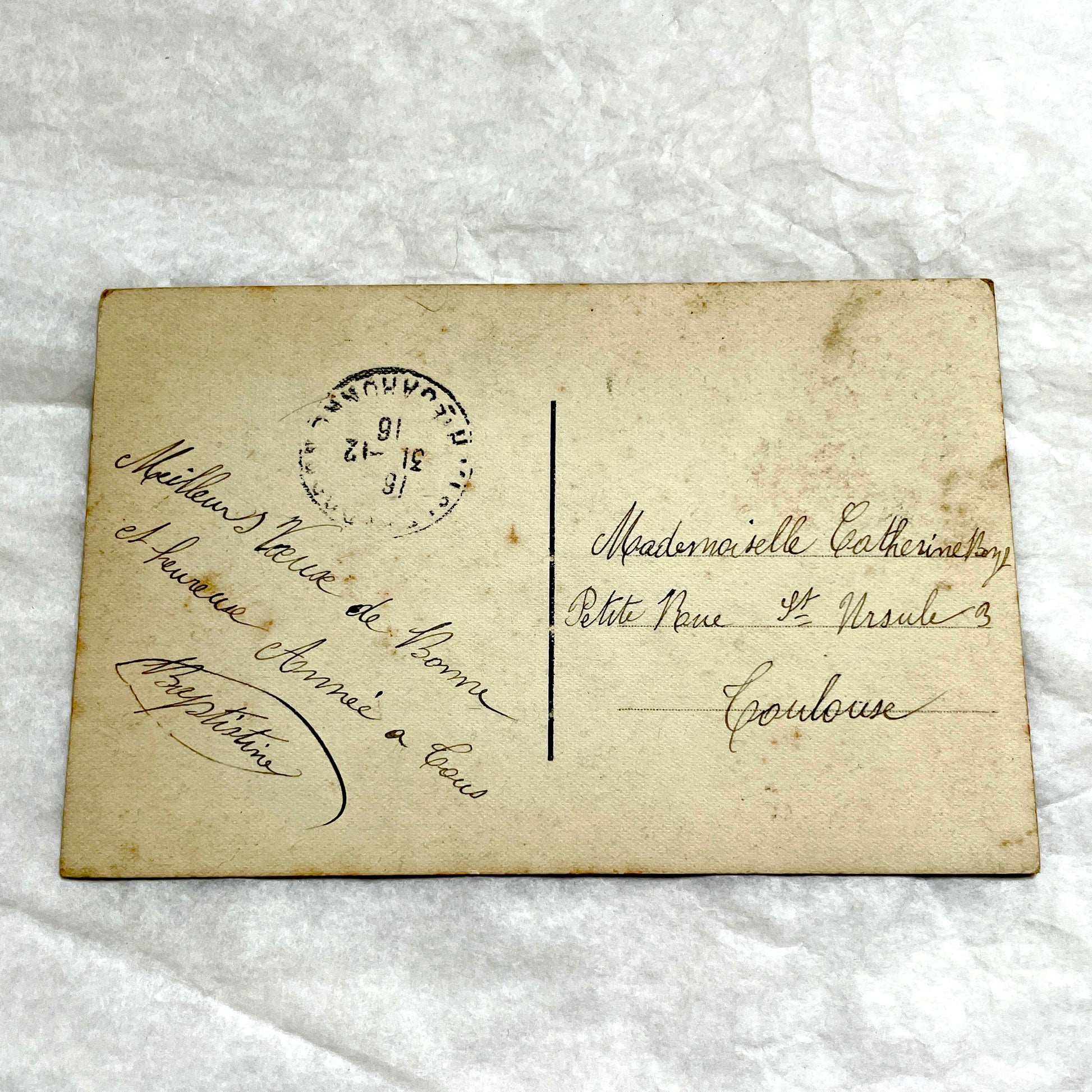 1910s - French New Year Postcard - Romantic Man with Flowers