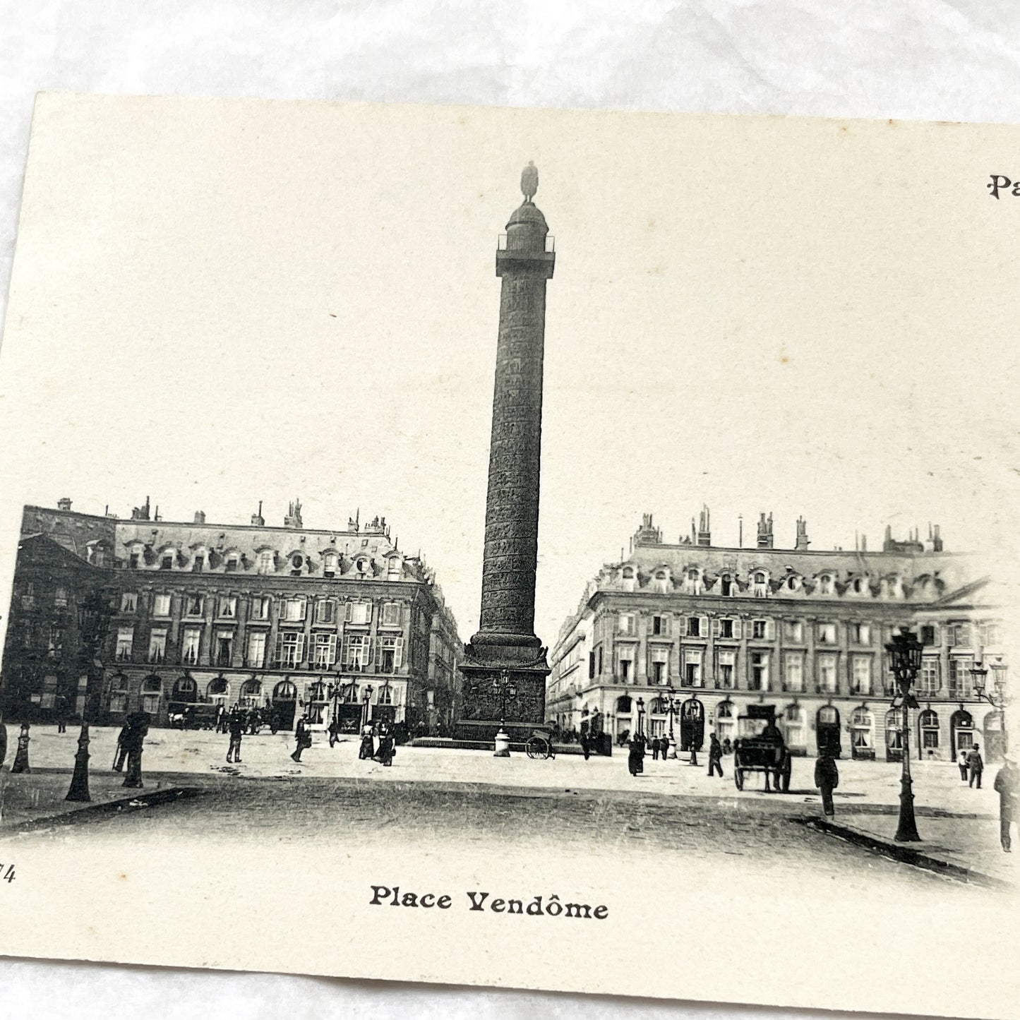 1900s - Vintage Paris Postcard - Place Vendome - Historic French Capital City Square - Napoleonic Column - Parisian Urban Scene