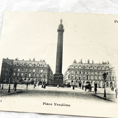 1900s - Vintage Paris Postcard - Place Vendome - Historic French Capital City Square - Napoleonic Column - Parisian Urban Scene