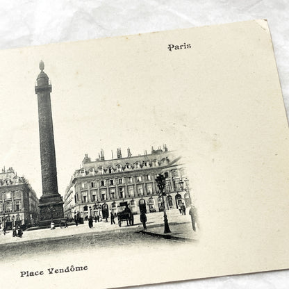 1900s - Vintage Paris Postcard - Place Vendome - Historic French Capital City Square - Napoleonic Column - Parisian Urban Scene