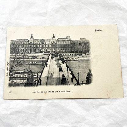 1900s - Vintage Paris Postcard - Pont Du Carrousel - Seine River - Louvre Palace View - Historic Capital City Scene - French Ephemera