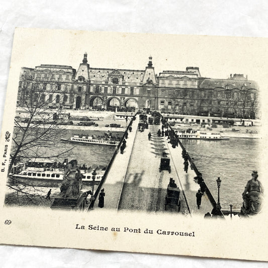 1900s - Vintage Paris Postcard - Pont Du Carrousel - Seine River - Louvre Palace View - Historic Capital City Scene - French Ephemera