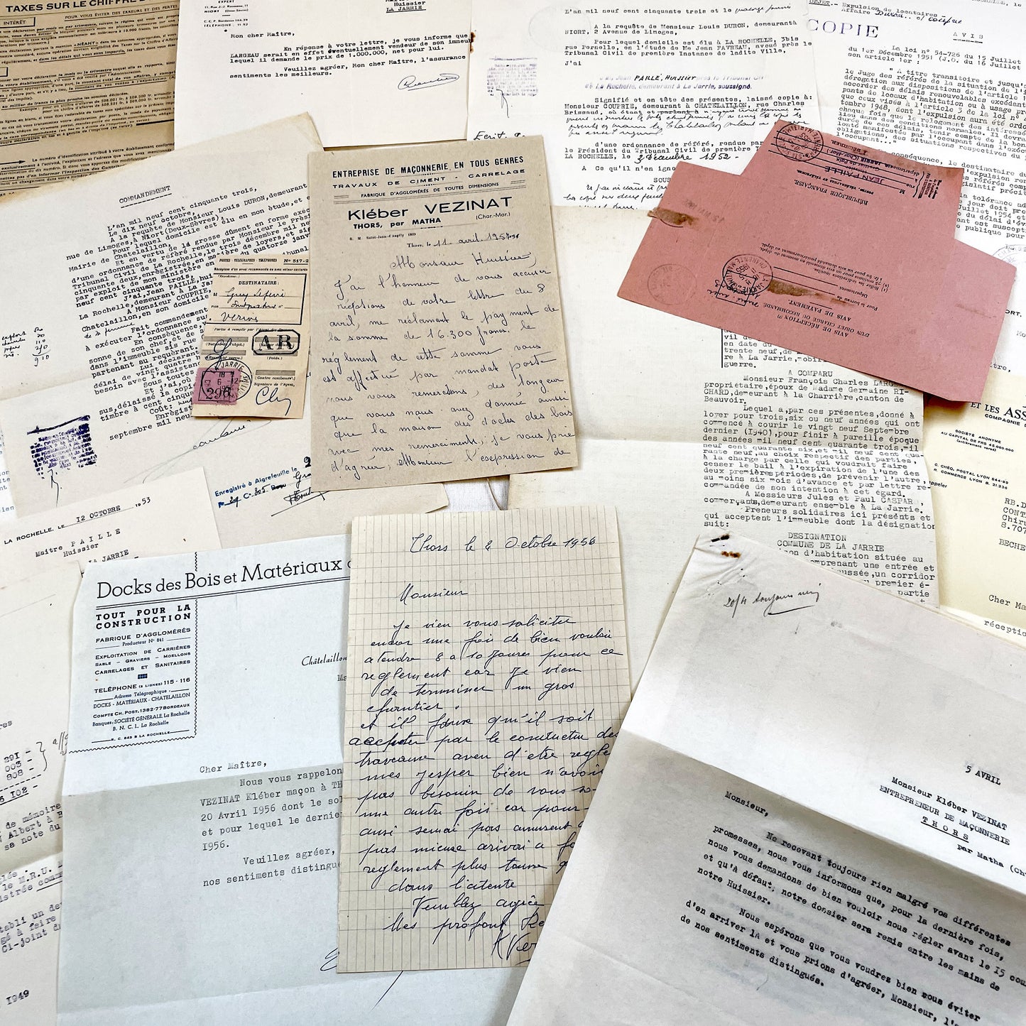 1950s - Vintage Ephemera Lot – French Letters, Invoices & Legal Documents from Notary Archive