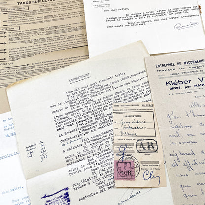 1950s - Vintage Ephemera Lot – French Letters, Invoices & Legal Documents from Notary Archive