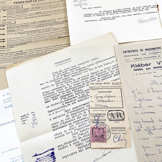 1950s - Vintage Ephemera Lot – French Letters, Invoices & Legal Documents from Notary Archive