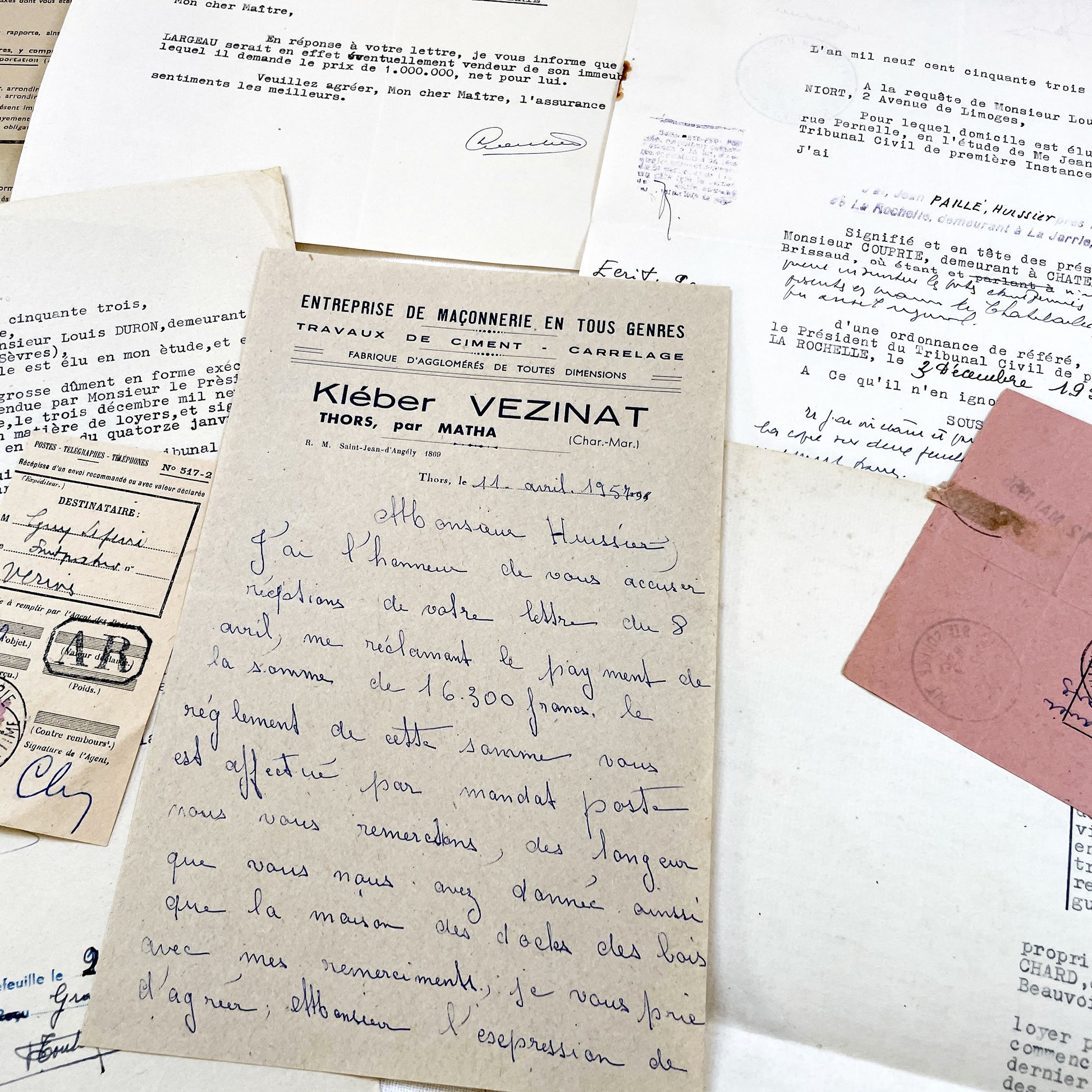 1950s - Vintage Ephemera Lot – French Letters, Invoices & Legal Documents from Notary Archive