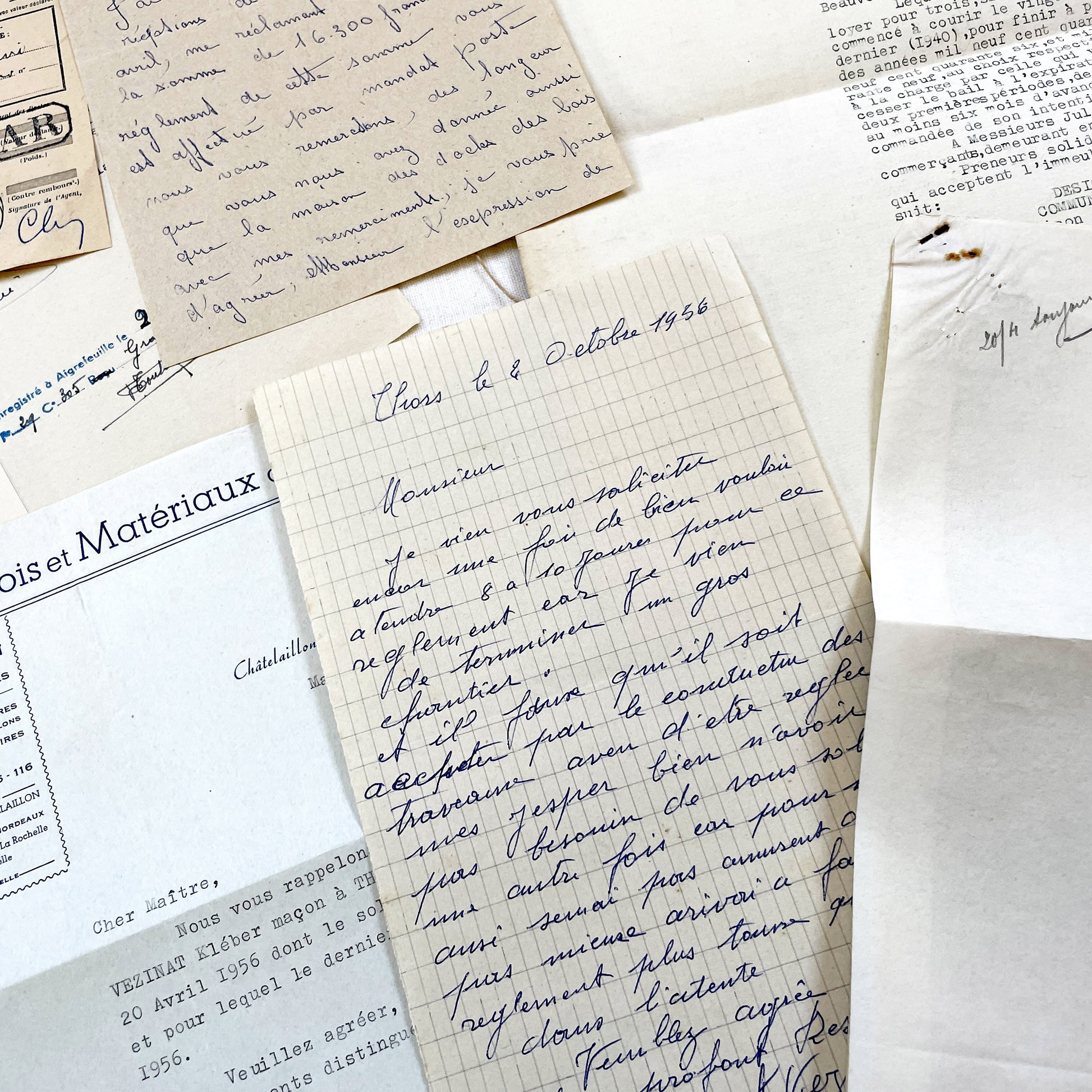 1950s - Vintage Ephemera Lot – French Letters, Invoices & Legal Documents from Notary Archive