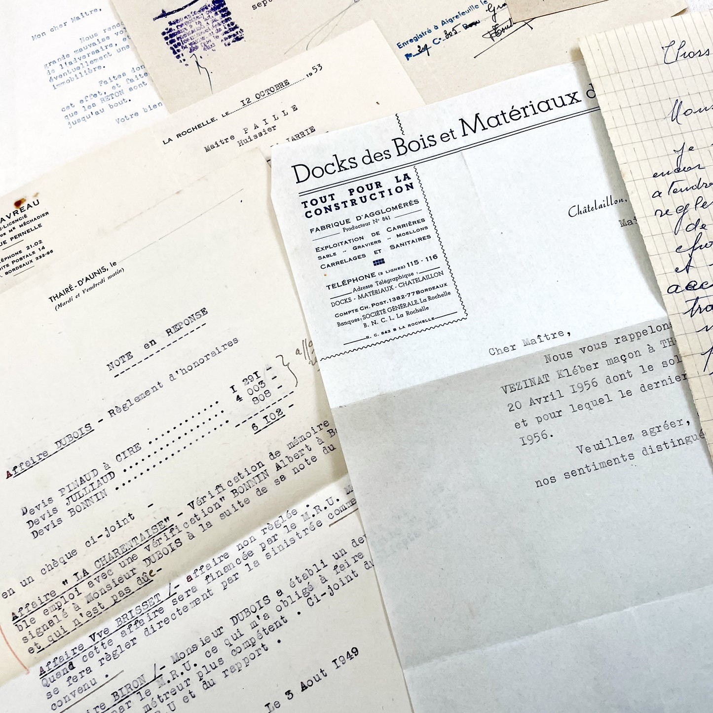 1950s - Vintage Ephemera Lot – French Letters, Invoices & Legal Documents from Notary Archive