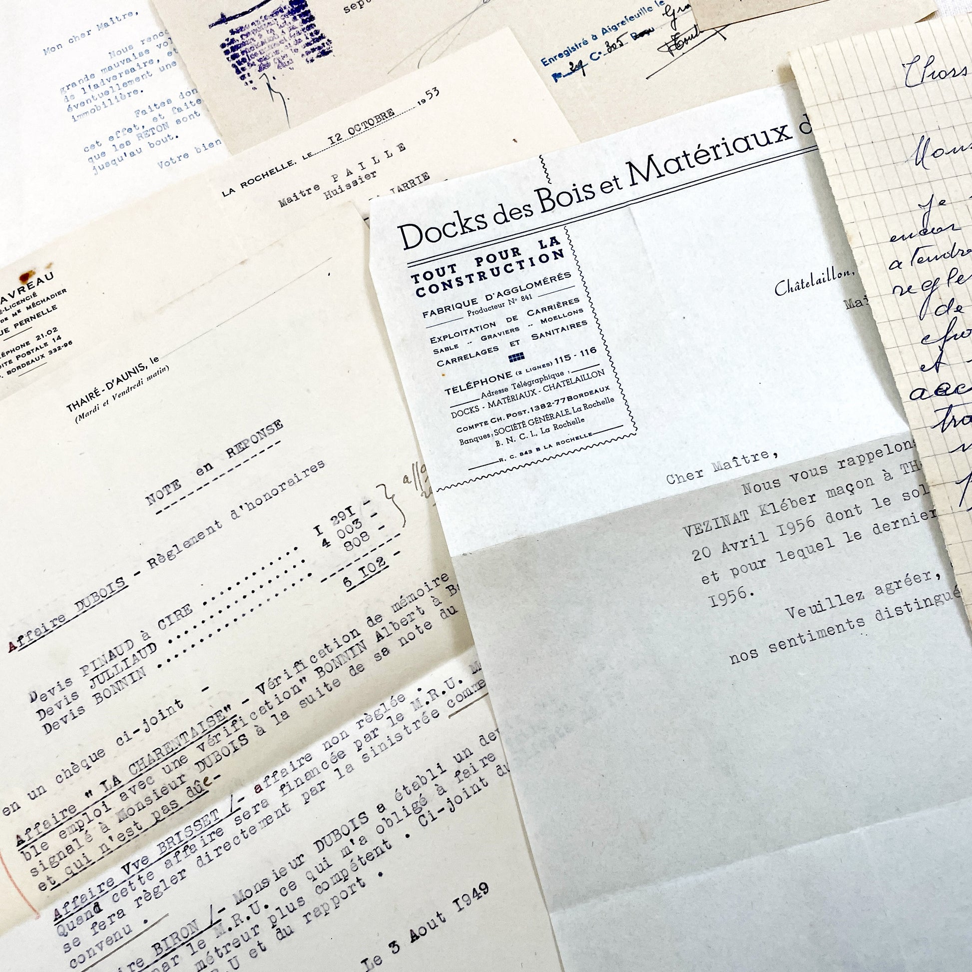 1950s - Vintage Ephemera Lot – French Letters, Invoices & Legal Documents from Notary Archive