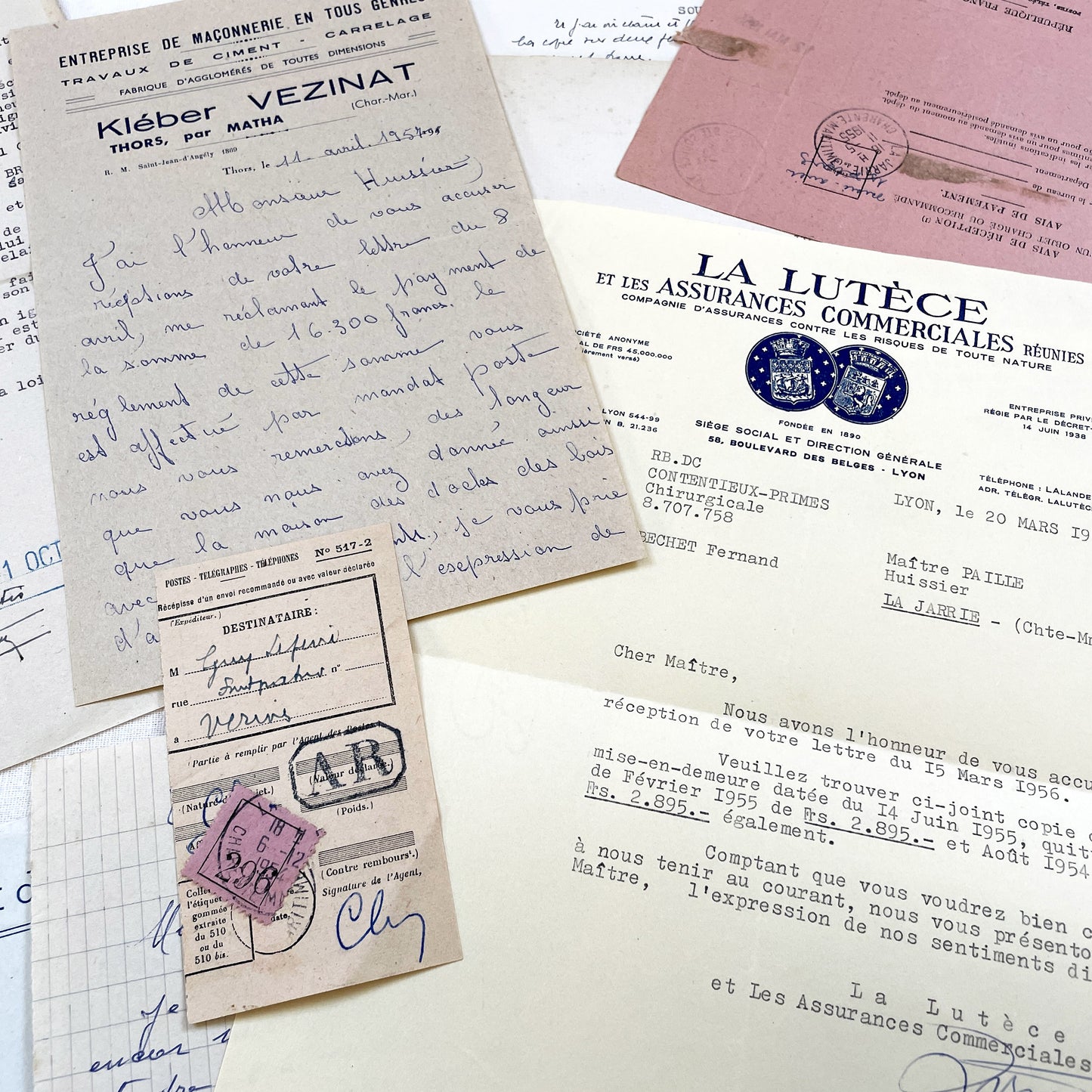 1950s - Vintage Ephemera Lot – French Letters, Invoices & Legal Documents from Notary Archive