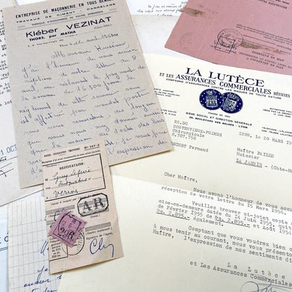 1950s - Vintage Ephemera Lot – French Letters, Invoices & Legal Documents from Notary Archive