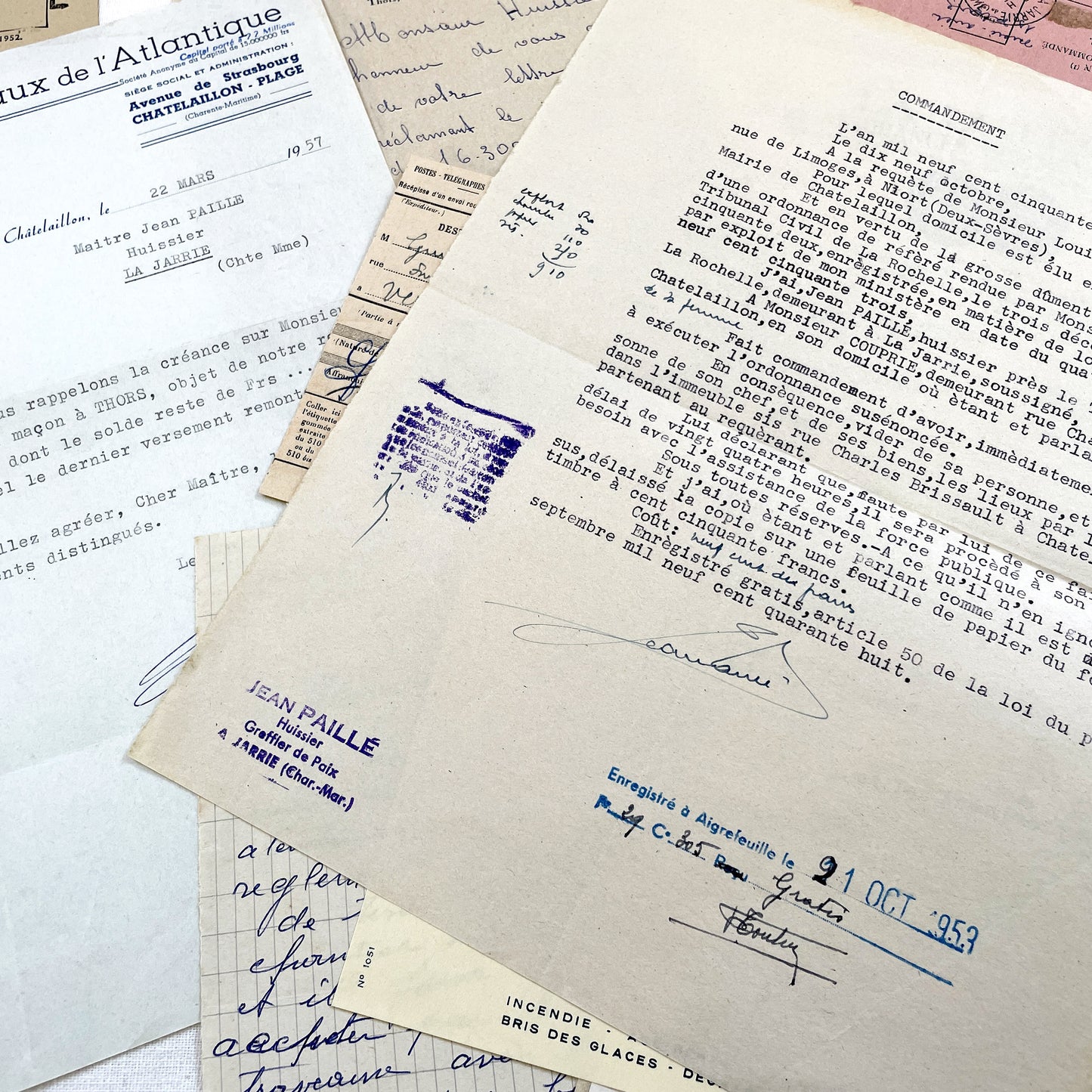 1950s - Vintage Ephemera Lot – French Letters, Invoices & Legal Documents from Notary Archive