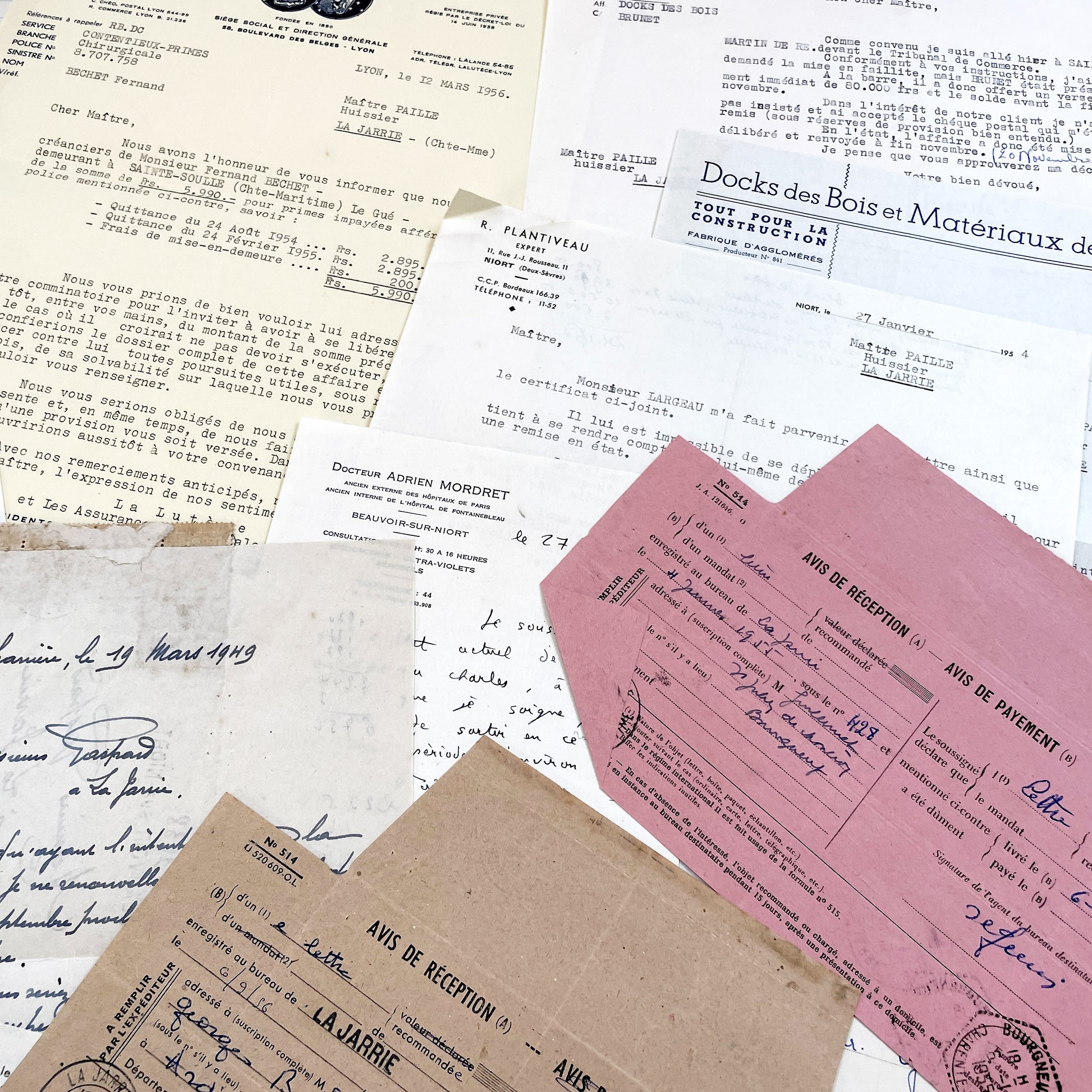 1950s - Vintage Ephemera Lot – French Letters, Invoices & Legal Documents from Notary Archive