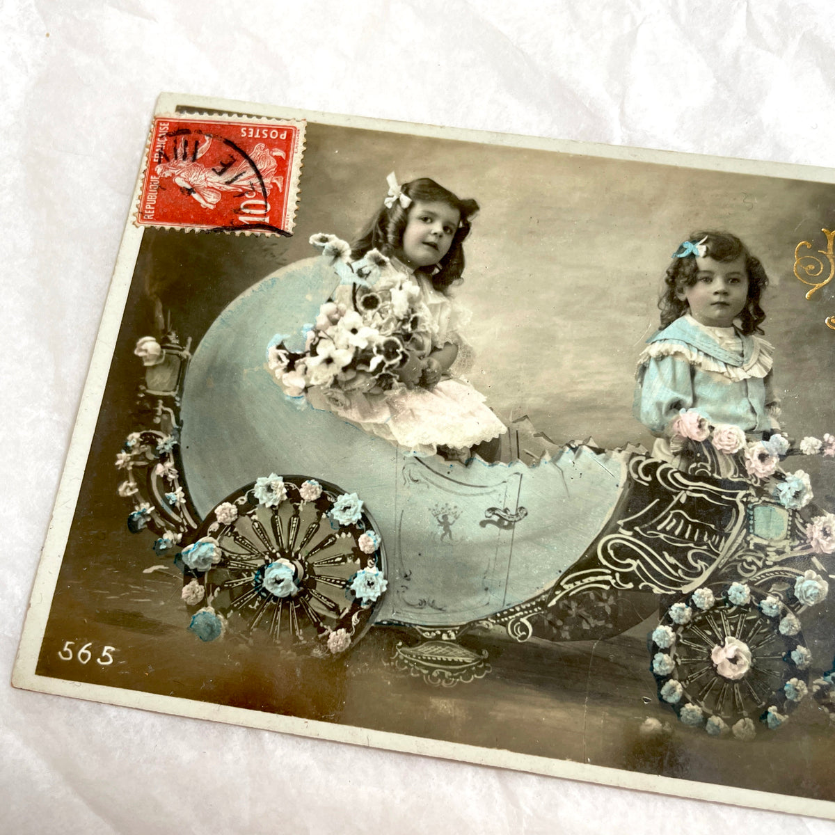 1900s - Vintage French Easter Postcard - Adorable Girls and Chicks
