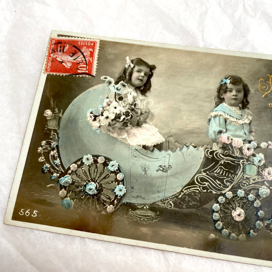 1900s - Vintage French Easter Postcard - Adorable Girls and Chicks