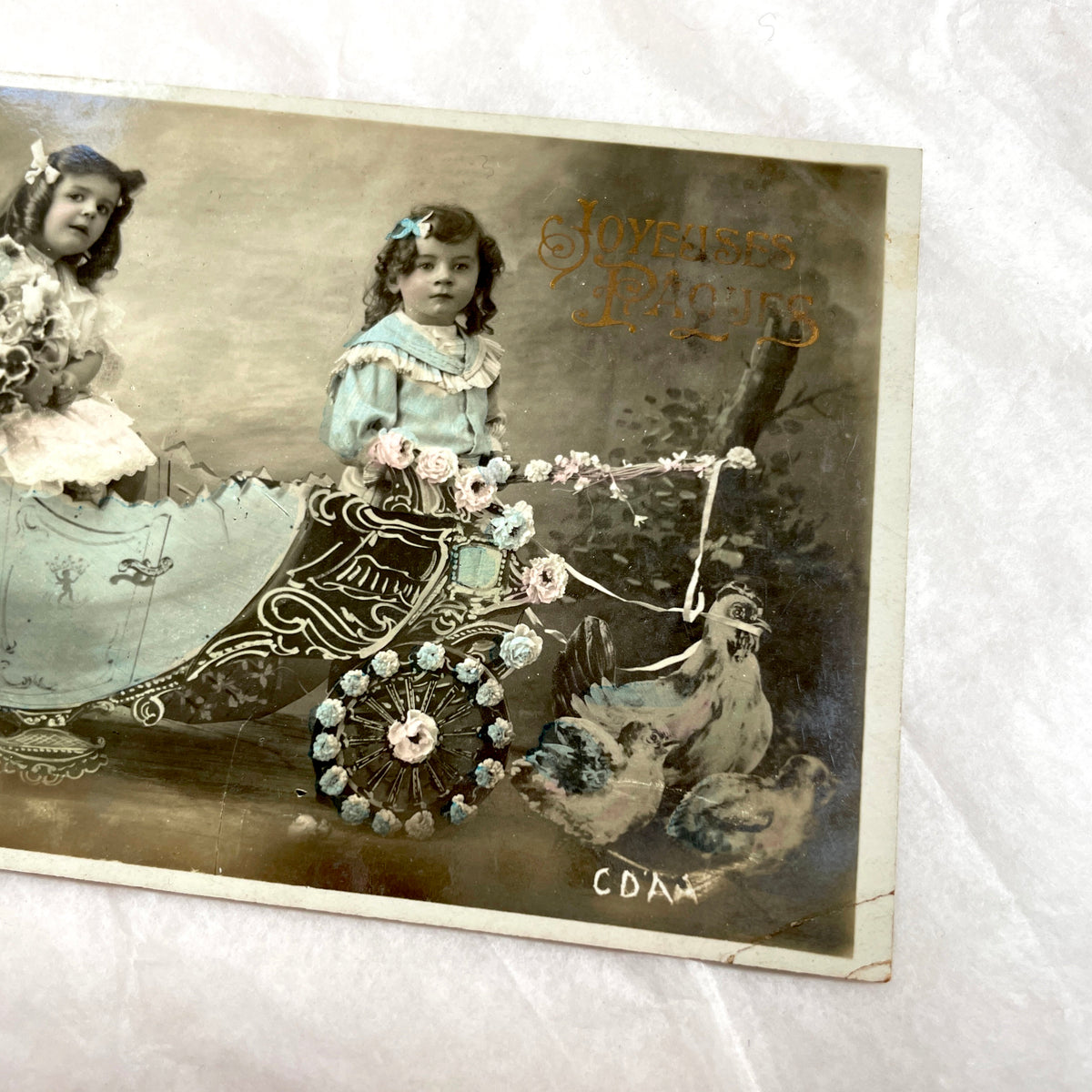 1900s - Vintage French Easter Postcard - Adorable Girls and Chicks