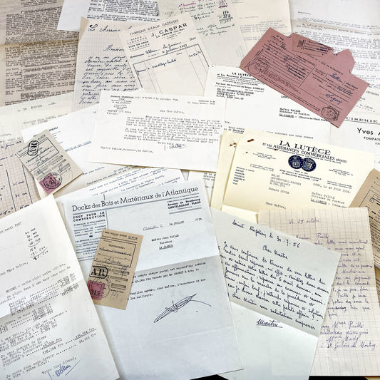 1950s - Vintage Ephemera Lot – French Letters, Invoices & Legal Documents from Notary Archive