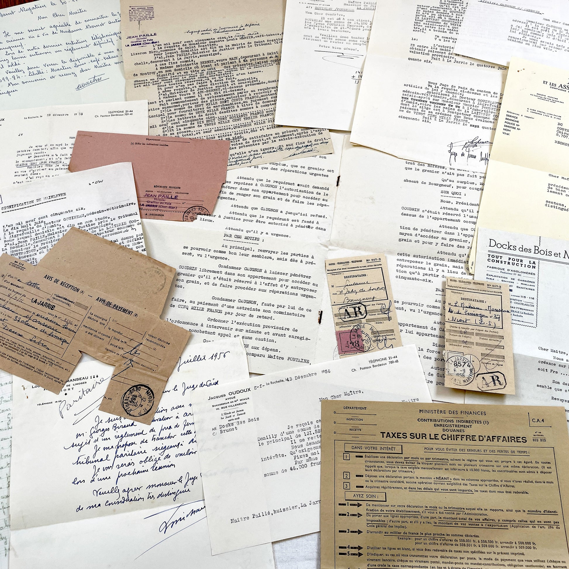 1950s - Vintage Ephemera Lot – French Letters, Invoices & Legal Documents from Notary Archive