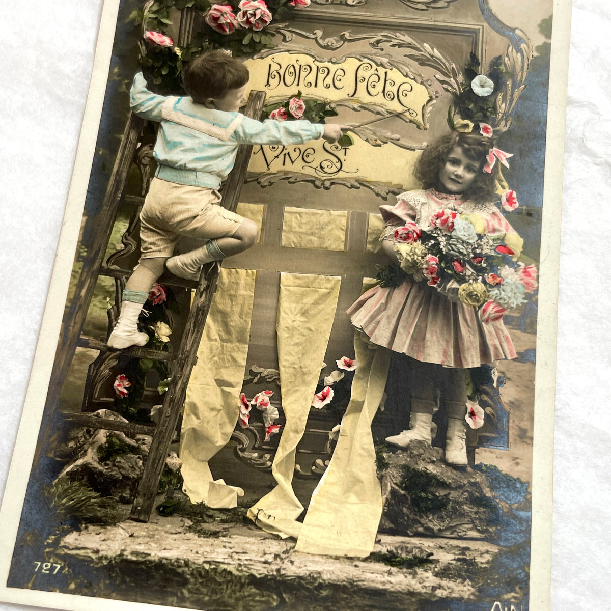 1900s - Vintage French Postcard with Children - Bonne Fête