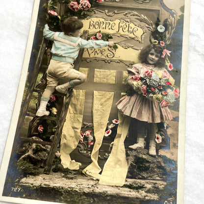 1900s - Vintage French Postcard with Children - Bonne Fête