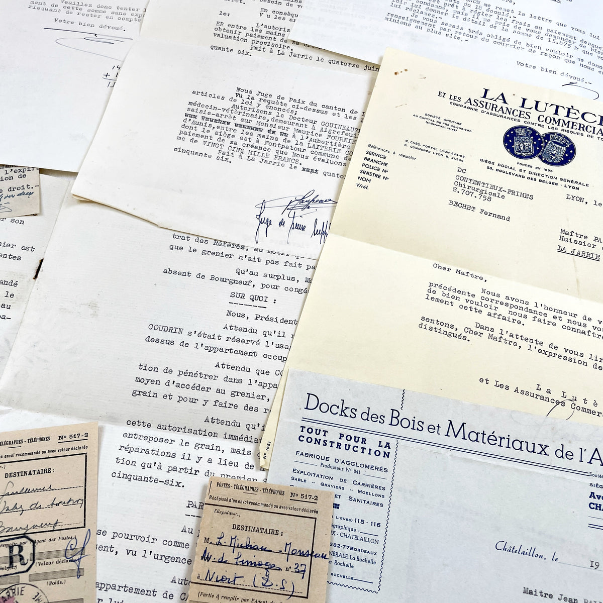 1950s - Vintage Ephemera Lot – French Letters, Invoices & Legal Documents from Notary Archive