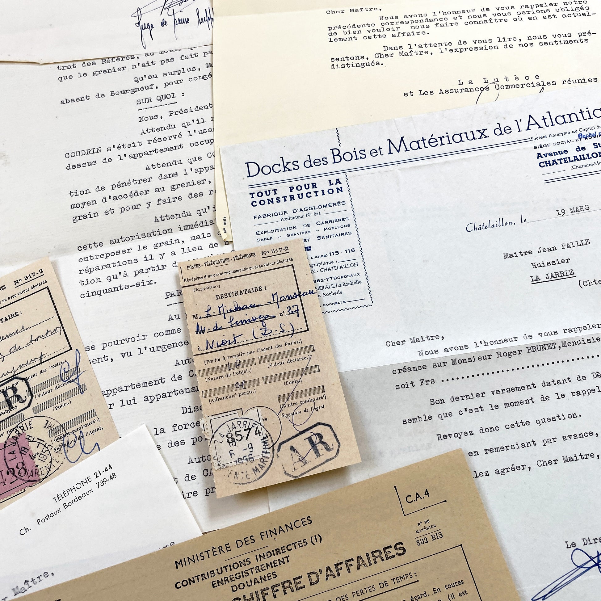 1950s - Vintage Ephemera Lot – French Letters, Invoices & Legal Documents from Notary Archive