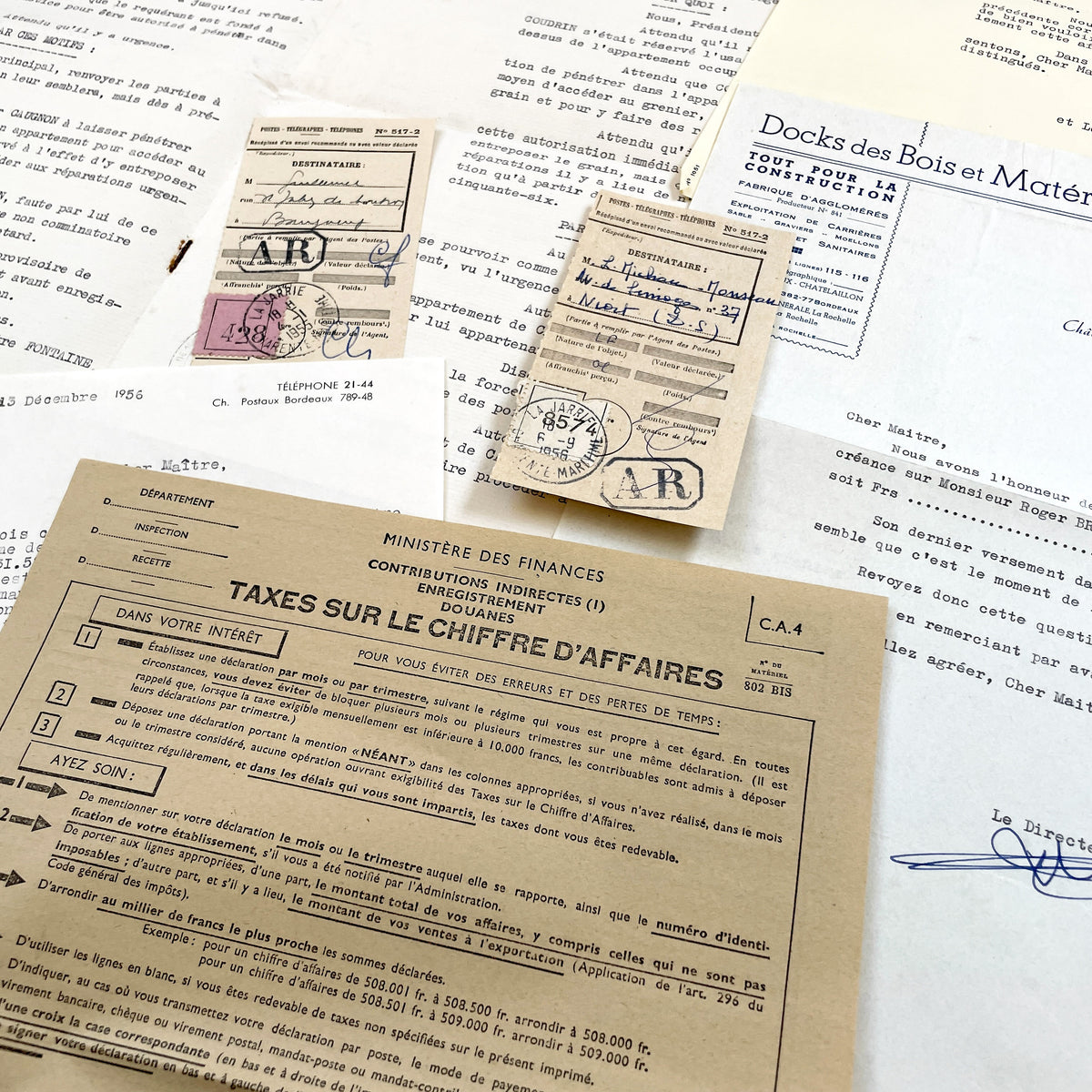 1950s - Vintage Ephemera Lot – French Letters, Invoices & Legal Documents from Notary Archive