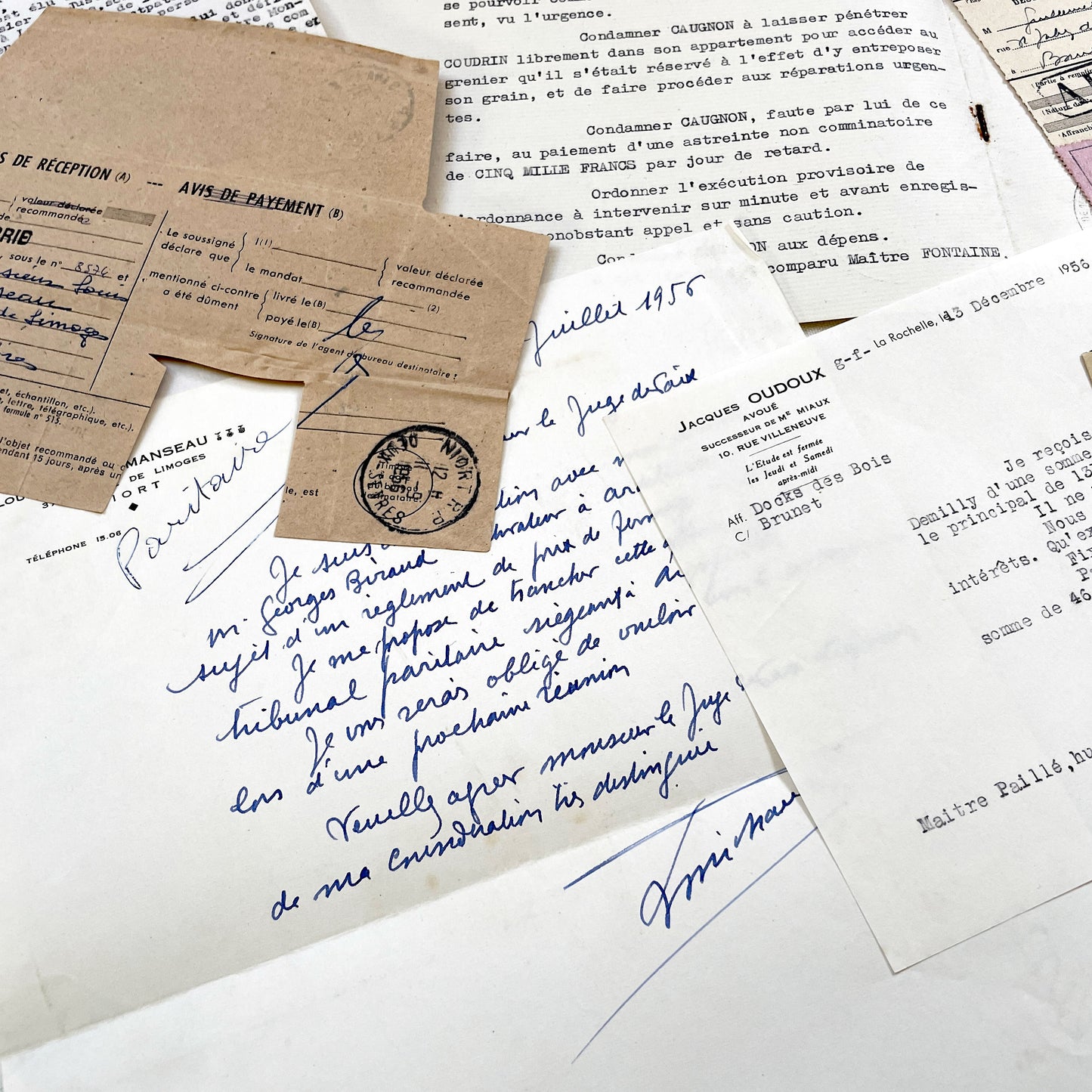 1950s - Vintage Ephemera Lot – French Letters, Invoices & Legal Documents from Notary Archive