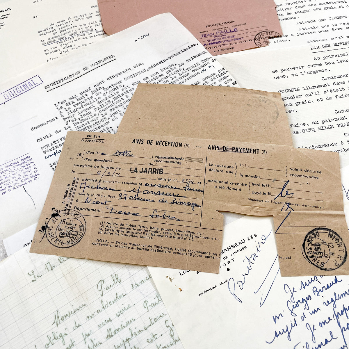 1950s - Vintage Ephemera Lot – French Letters, Invoices & Legal Documents from Notary Archive