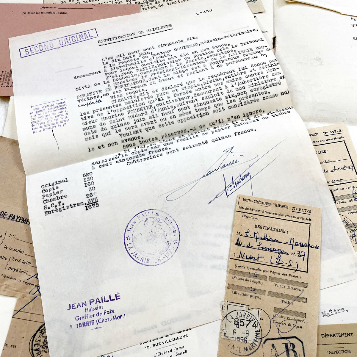 1950s - Vintage Ephemera Lot – French Letters, Invoices & Legal Documents from Notary Archive
