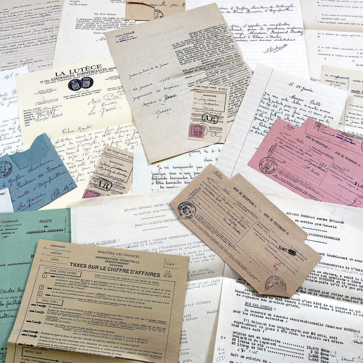 1950s - Vintage Ephemera Lot – French Letters, Invoices & Legal Documents from Notary Archive