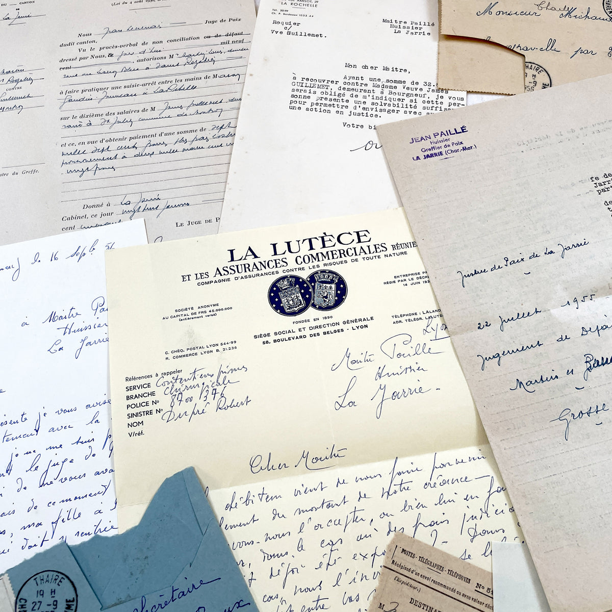 1950s - Vintage Ephemera Lot – French Letters, Invoices & Legal Documents from Notary Archive